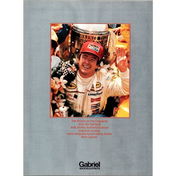 1980 Gabriel Shock Absorbers Shocks Vintage Print Ad Johnny Rutherford Wall Art - Picture 1 of 2